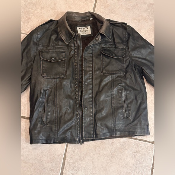 Levi's Faux Leather Motorcycle Jacket Zippered Snap Button Brown Sz XL Excellent - Picture 1 of 7